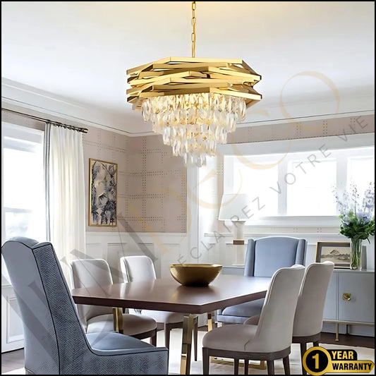 Luxury Gold Crystal LED Chandelier – HEXALUX TR004 – Modern Moroccan Suspension Light
