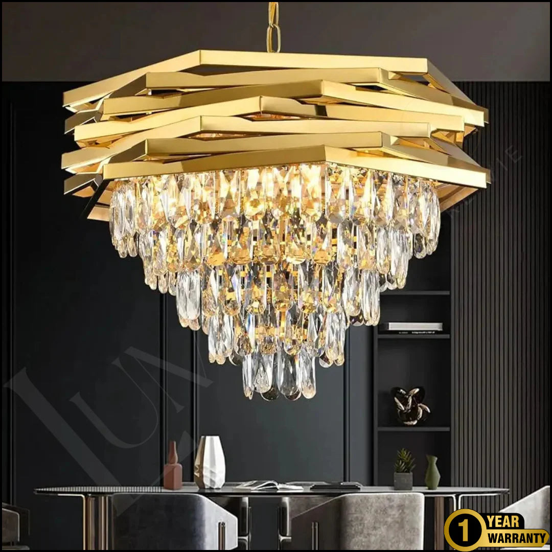 ✨ HEXALUX TR004 – Lustre  Moderne en Cristal Doré
